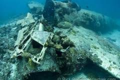Closeup of the damaged nose of the Betty bomber in Truk Lagoon