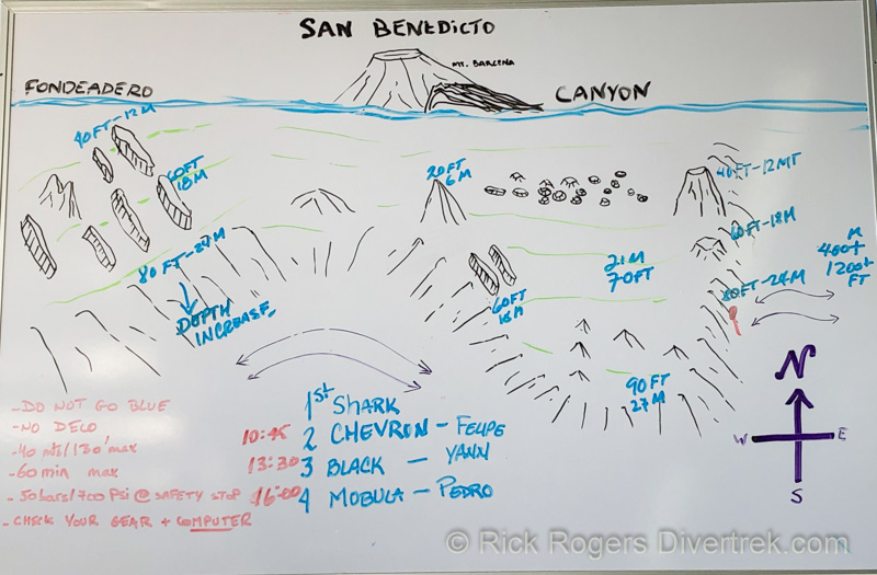 Dive site map at San Benedicto Island